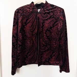 Whimsigoth Black Red Velvet‎ Jacket Womens 14 Gothic Holiday Sparkle Witchy Dark